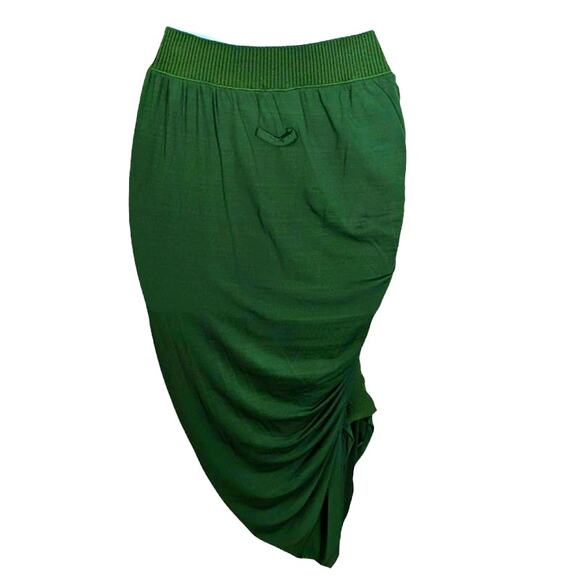 Jean Paul Gaultier Soleil Green Ruched Mesh Knit Skirt Asymmetrical VTG 90's L - Picture 3 of 12